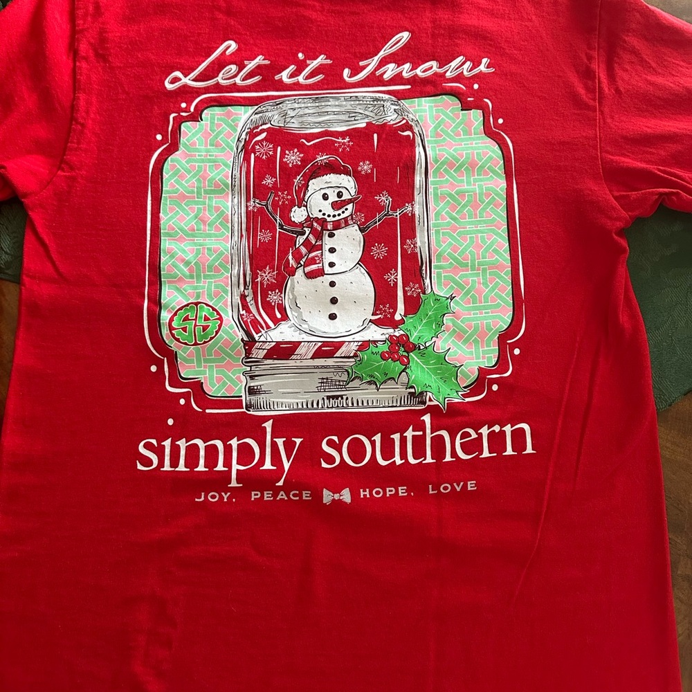 Simply Southern Red Snowman “Let It Snow” Women’s Christmas Holiday LS Tee Shirt